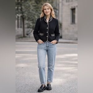 Country Fashion Venario Black Wool Cropped Alpine Jacket Embroidered Small